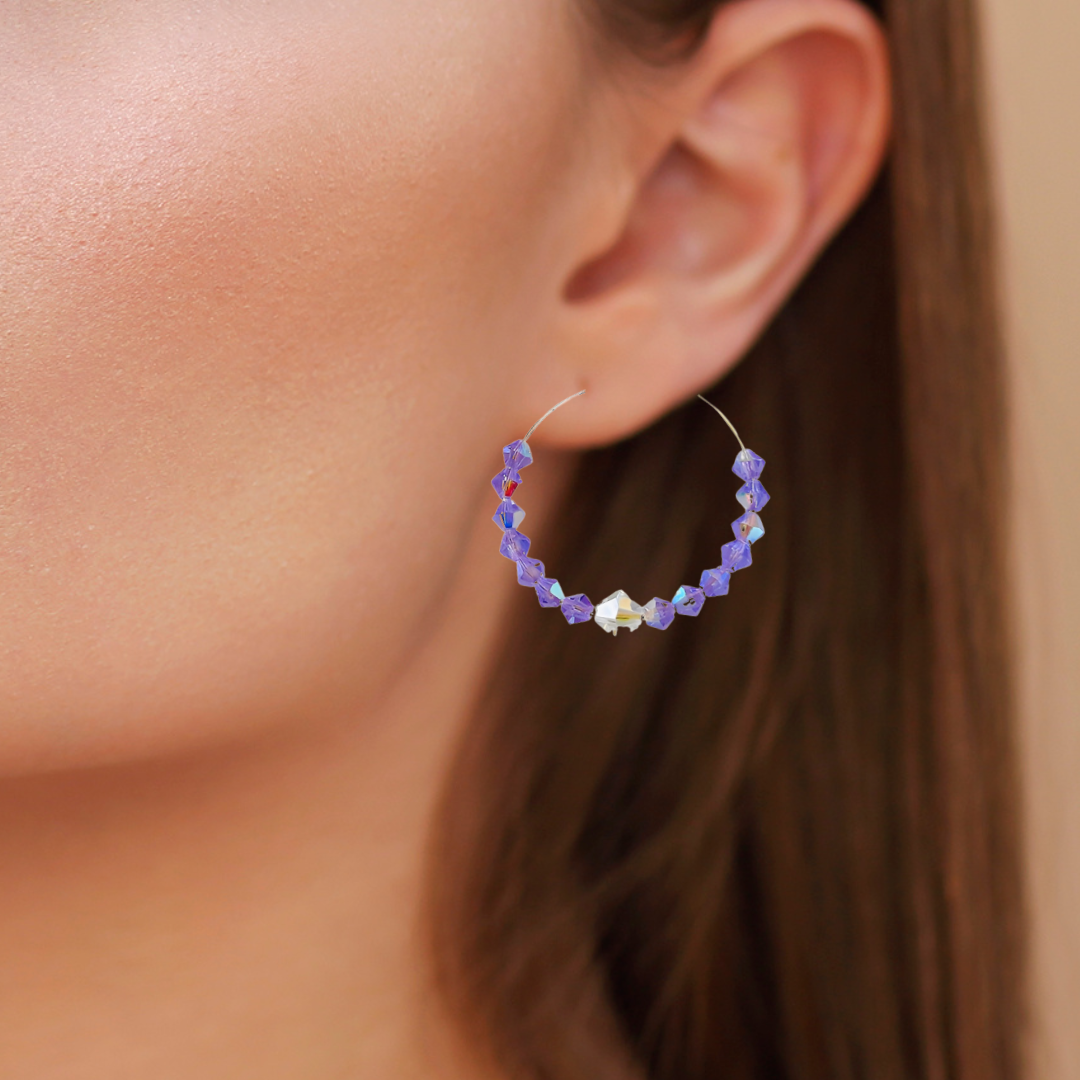 Brilliant Lavender Crystal Hoop Earrings Handmade Lightweight Jewelry