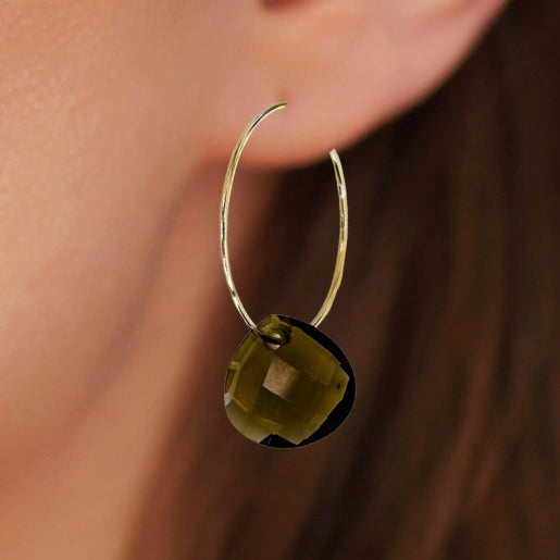 A Pair of Champagne Wire Crystal Hoop Earrings – Lightweight Handmade Champagne Statement Jewelry