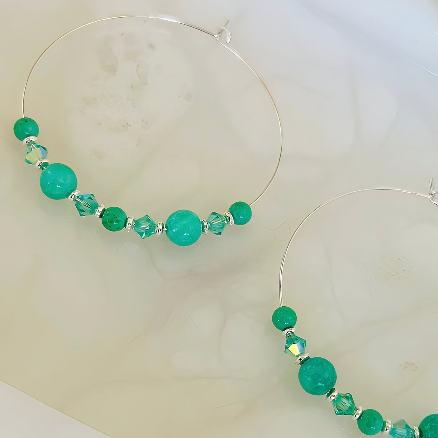 Natural Quartz and Crystal Hoop Earrings With Silver Boho Gemstone Design