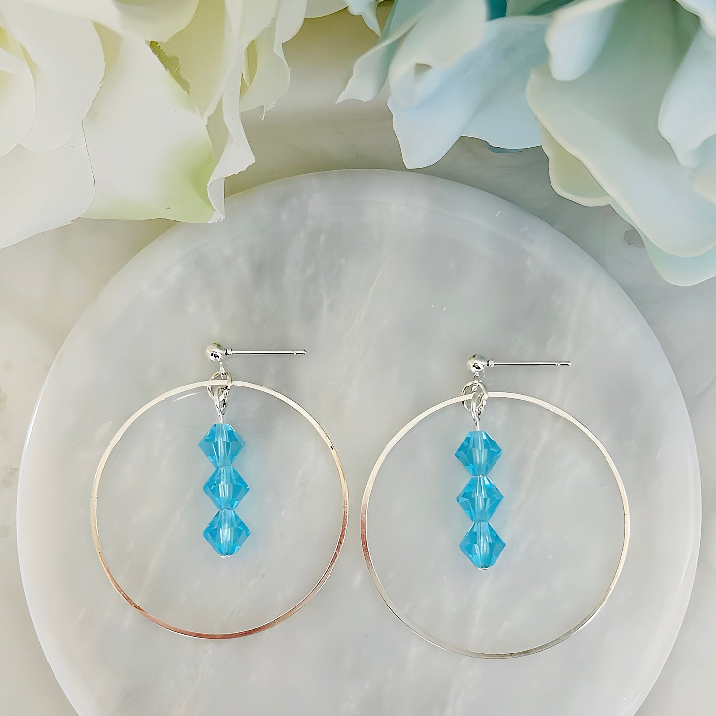 Crystal Beaded Hoop Earrings With Silver Dangle Boho Statement