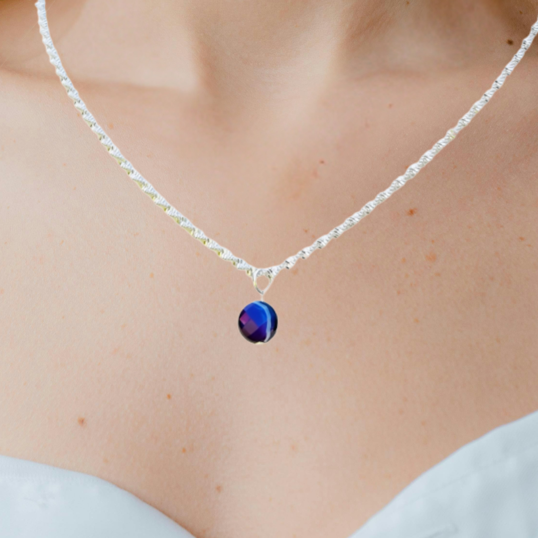 Natural Dyed Agate Pendant Necklace – Faceted Gemstone on Silver Plated Chain