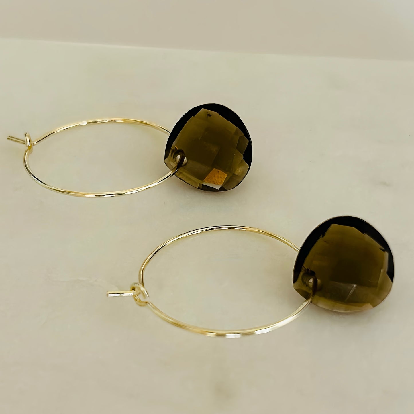 A Pair of Champagne Wire Crystal Hoop Earrings – Lightweight Handmade Champagne Statement Jewelry