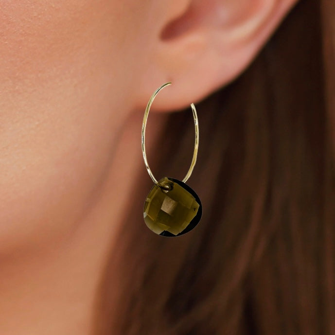 A Pair of Champagne Wire Crystal Hoop Earrings – Lightweight Handmade Champagne Statement Jewelry