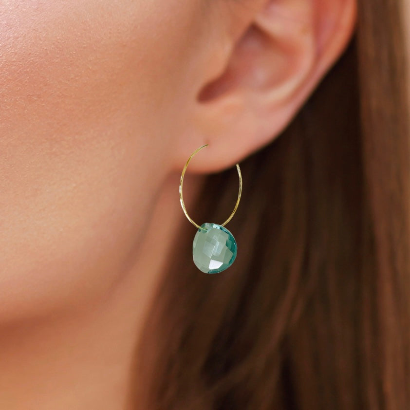 Handmade Blue Crystal Hoop Earrings Lightweight Wire Jewelry for Women