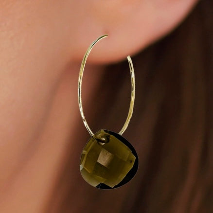 Champagne Crystal Hoop Earrings Lightweight Wire Handmade Statement Jewelry