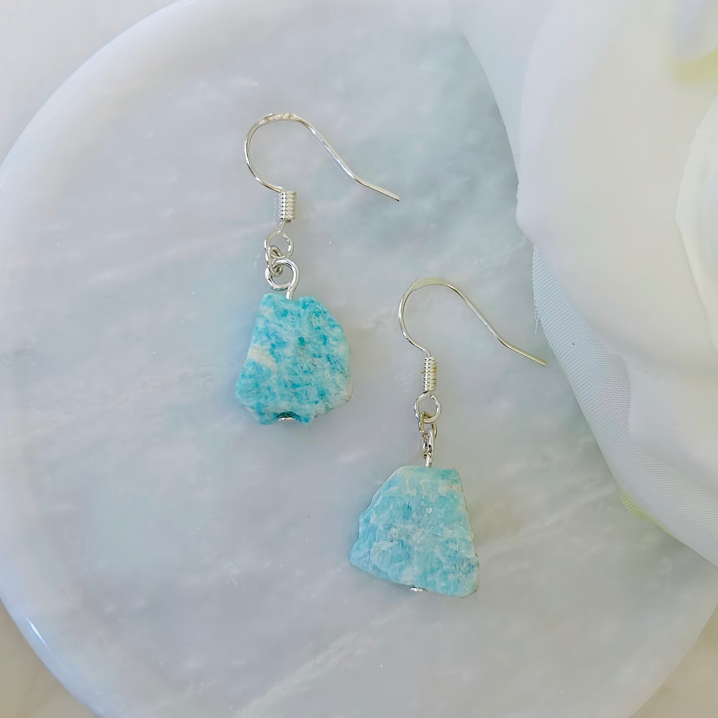 Natural Raw Amazonite Dangle Earrings With Boho Style