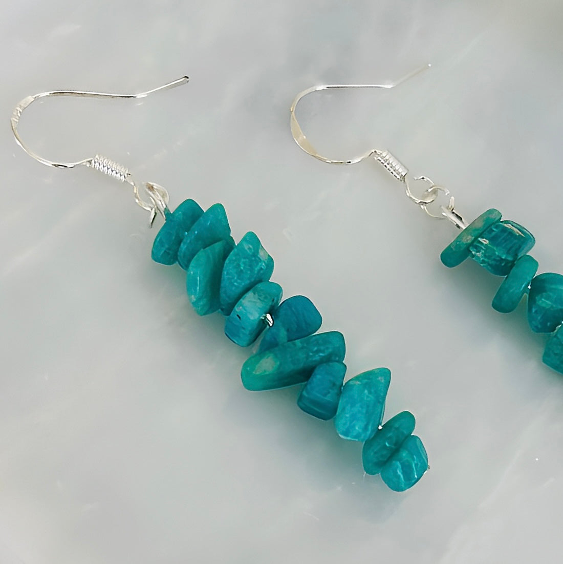Natural Stone Chip Dangle Earrings With Silver Boho Style