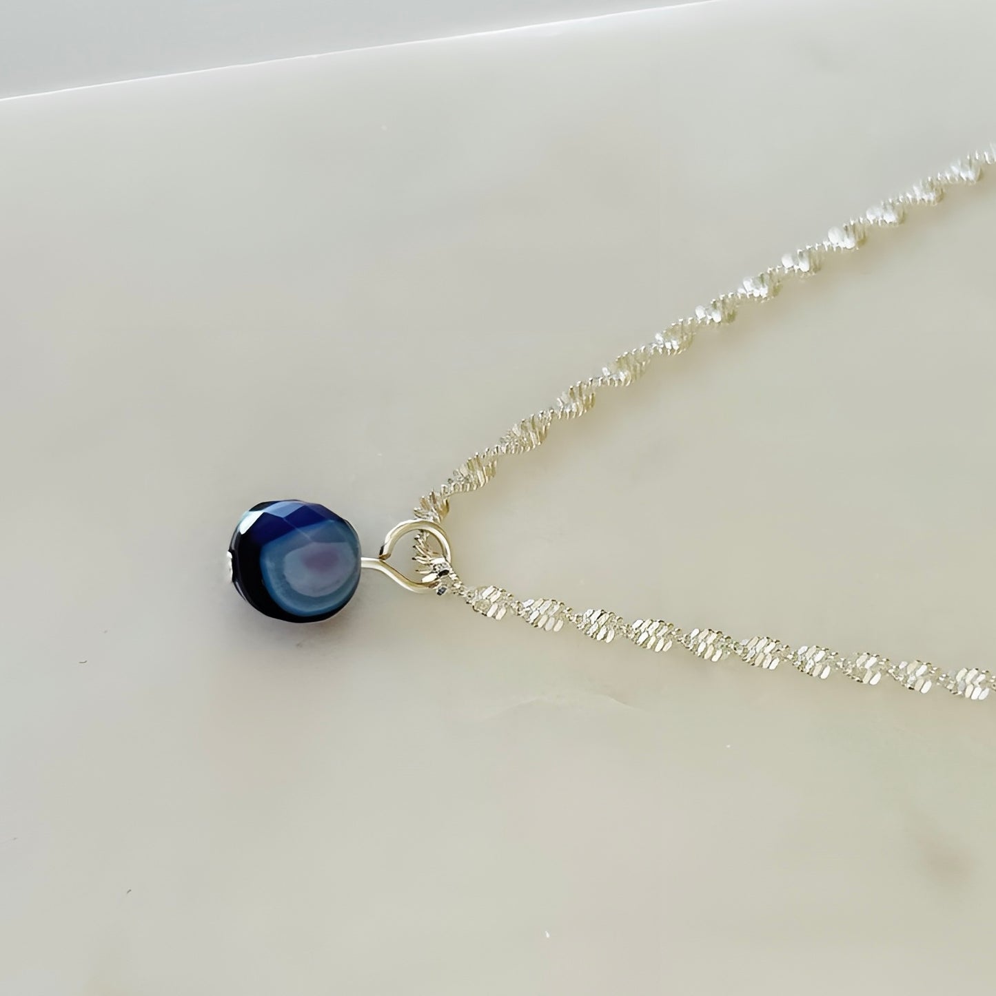 Natural Dyed Agate Pendant Necklace – Faceted Gemstone on Silver Plated Chain