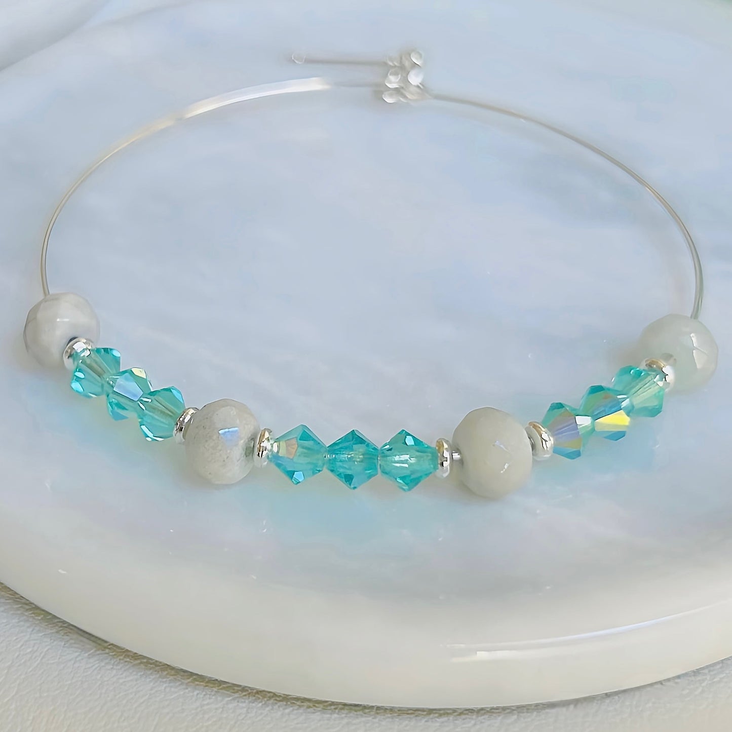 Large Natural Stone and Crystal Hoop Earrings Handmade Statement Jewelry