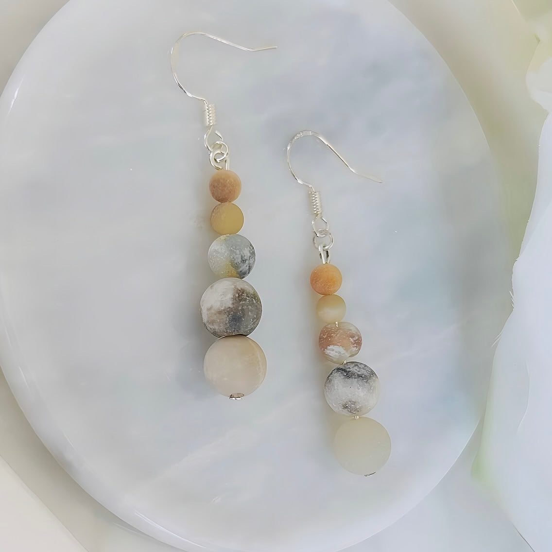 A Pair of Handmade Amazonite Natural Stone Dangle Drop Boho Silver Earrings