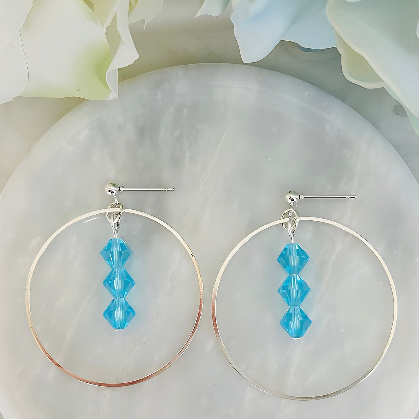 Crystal Beaded Hoop Earrings With Silver Dangle Boho Statement