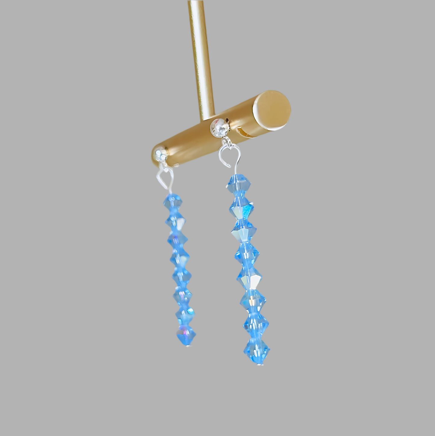 Dainty Blue Dangle Drop Earrings With Silver Statement Design