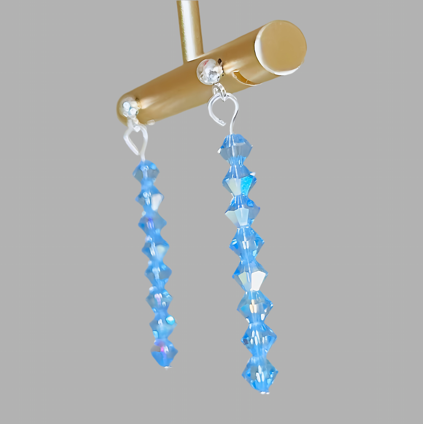 Dainty Blue Dangle Drop Earrings With Silver Statement Design