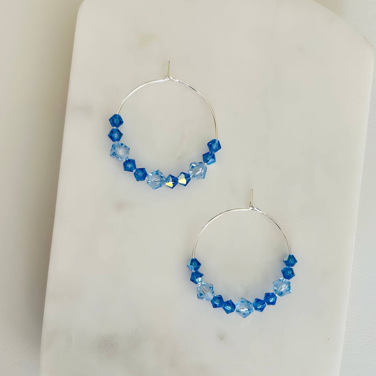 Crystal Hoop Earrings Silver Plated Handmade Statement Jewelry