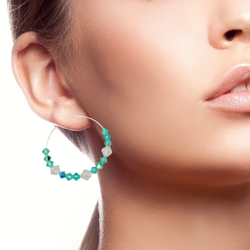 Silver Plated Hoop Earrings With Premium Crystals Statement Jewelry
