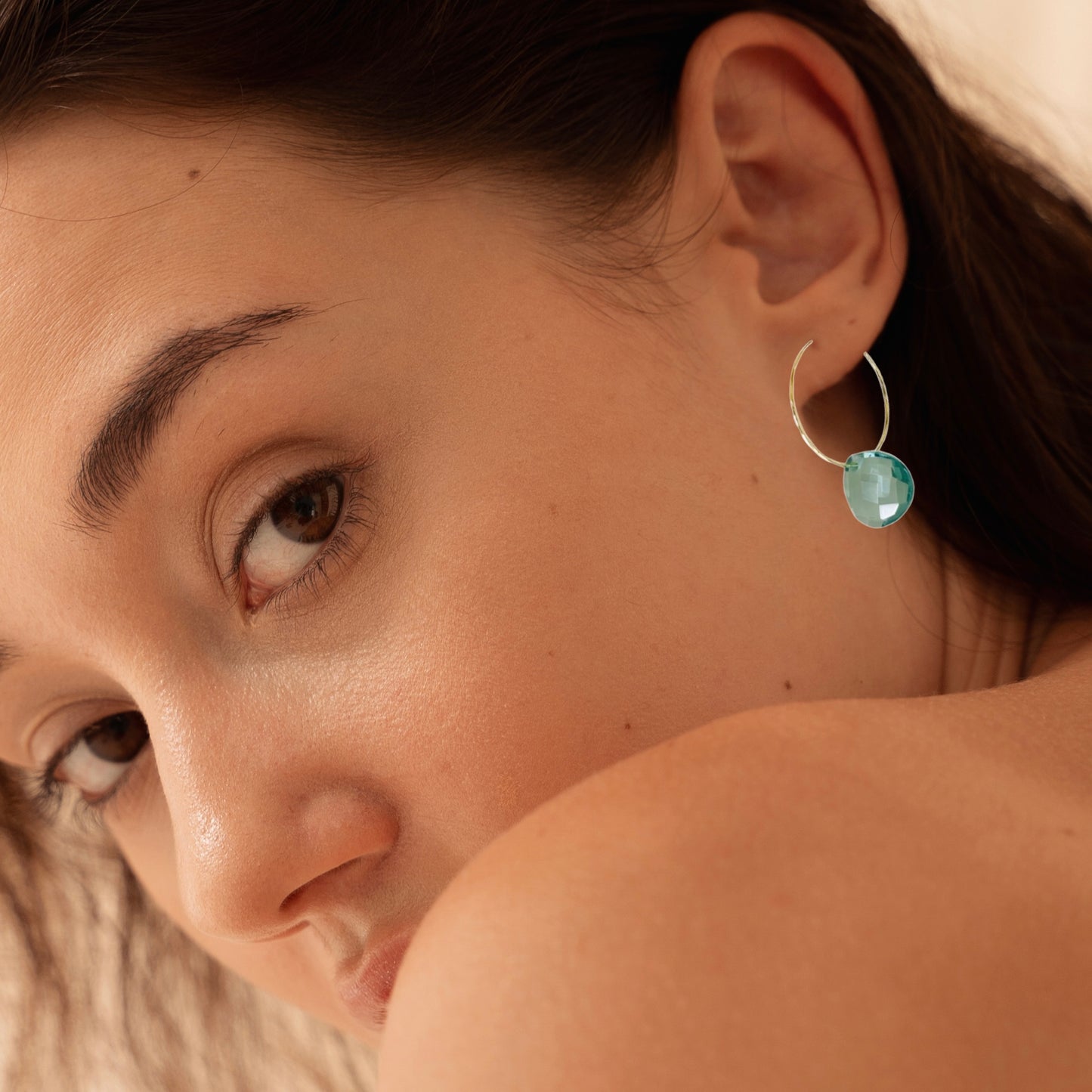 Handmade Blue Crystal Hoop Earrings Lightweight Wire Jewelry for Women