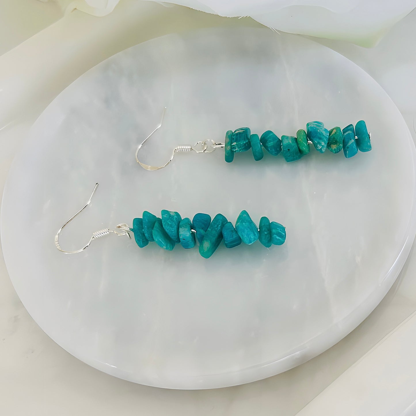 Natural Stone Chip Dangle Earrings With Silver Boho Style