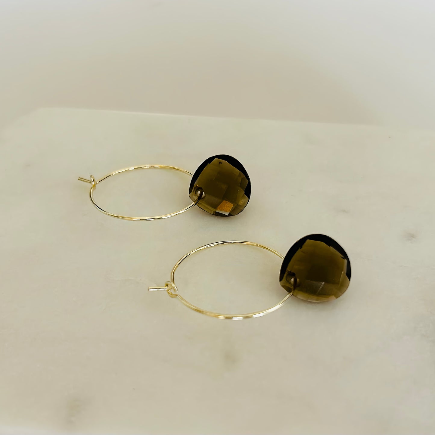 A Pair of Champagne Wire Crystal Hoop Earrings – Lightweight Handmade Champagne Statement Jewelry
