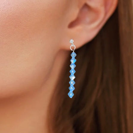 Dainty Blue Dangle Drop Earrings With Silver Statement Design