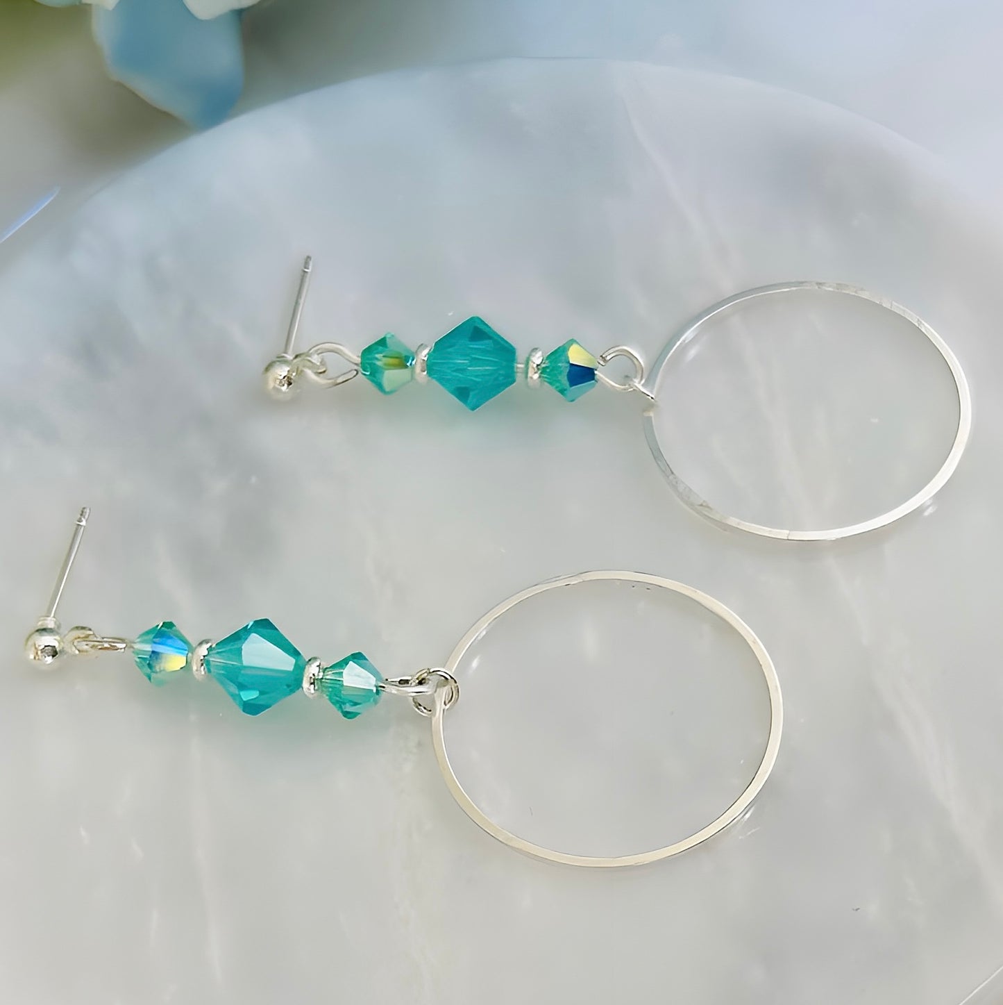 Silver Hoop Earrings With Premium Crystals Elegant Dangle Drop Jewelry for Women