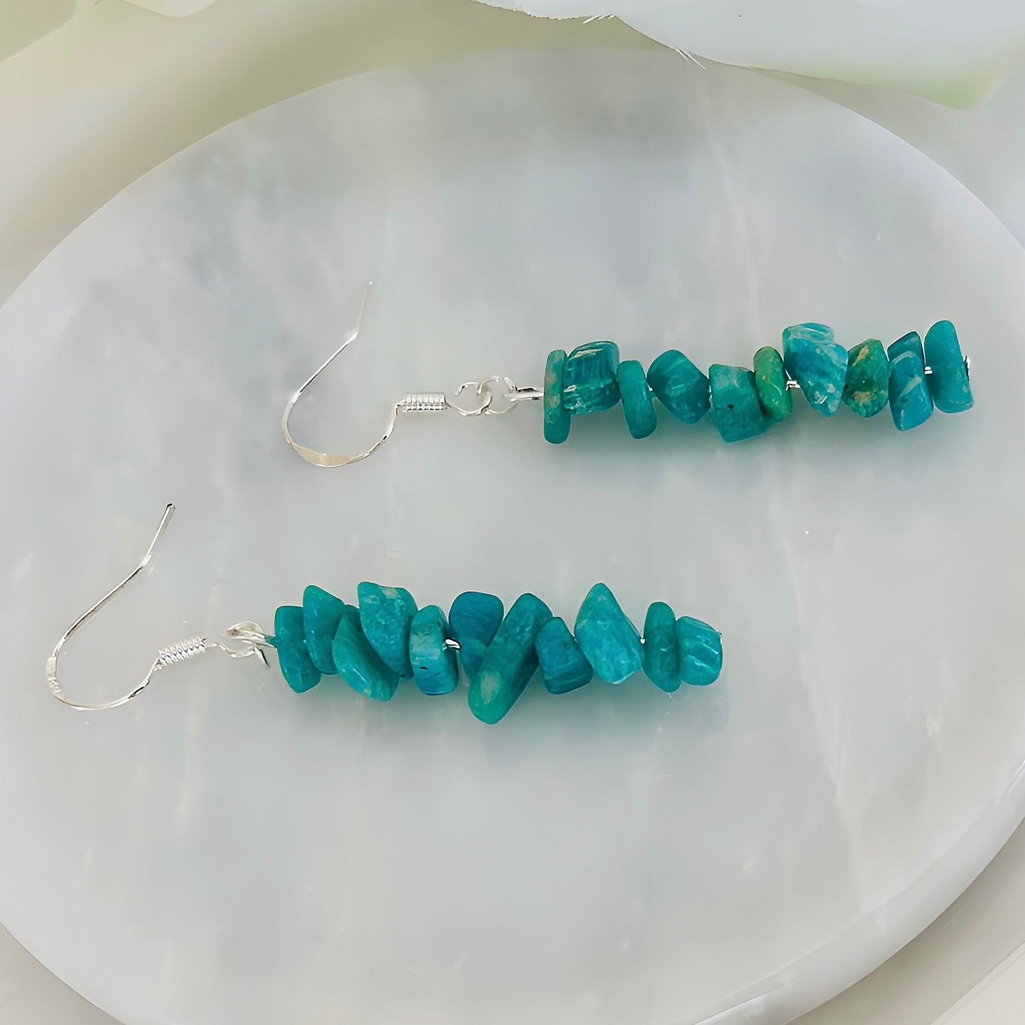 Natural Stone Chip Dangle Earrings With Silver Boho Style