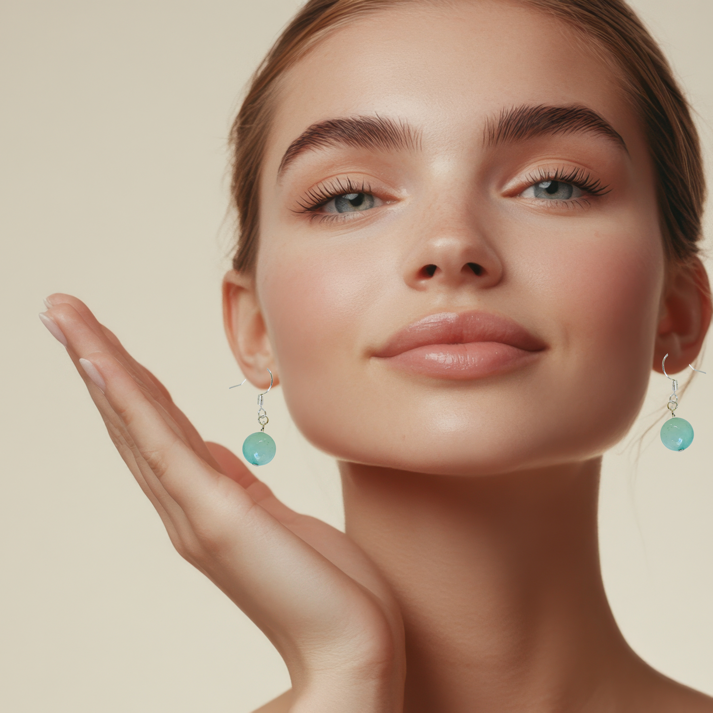 Adorned Natural Stone Dangle Ball Earrings With Silver Finish