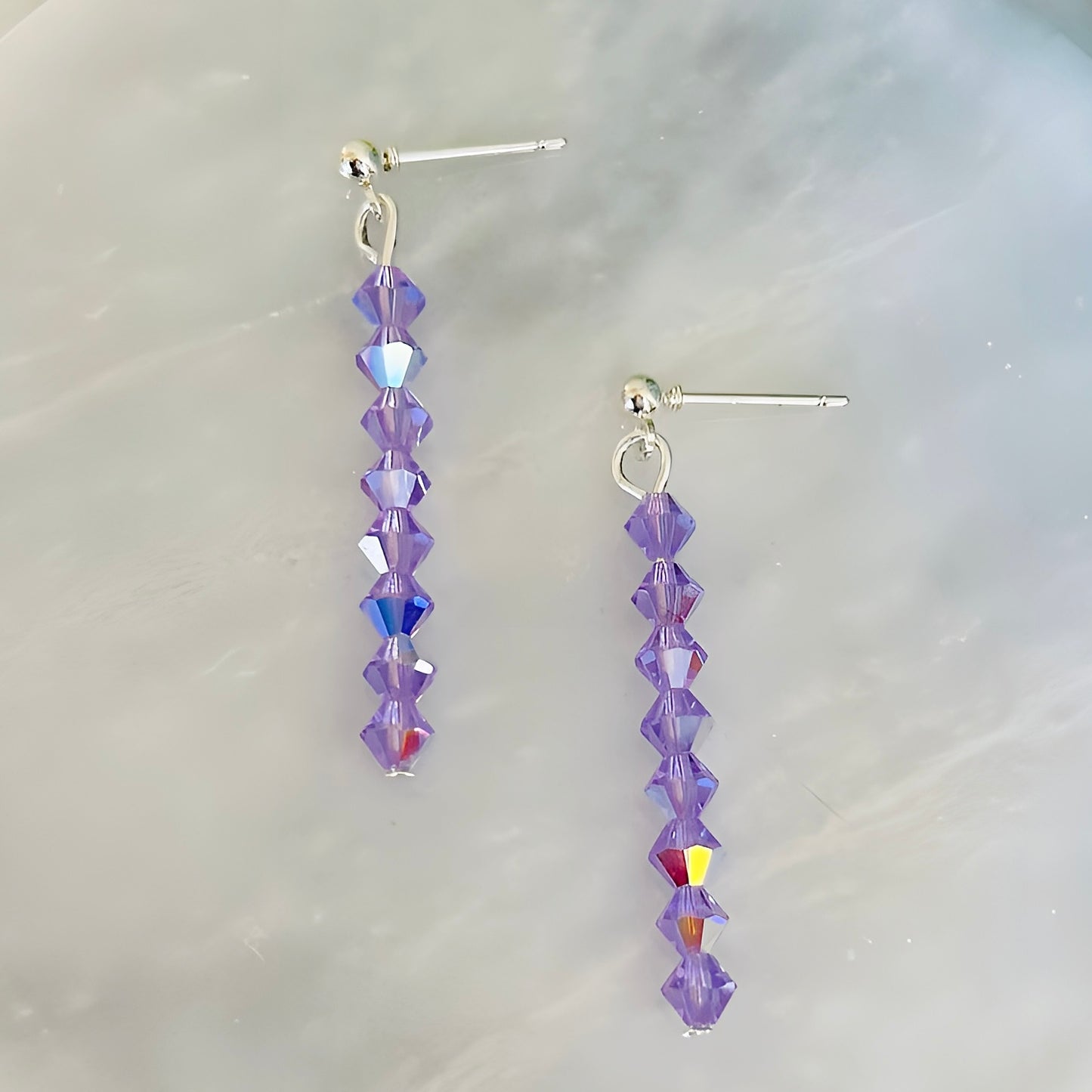 Delicate Purple Crystal Beaded Dangle Earrings