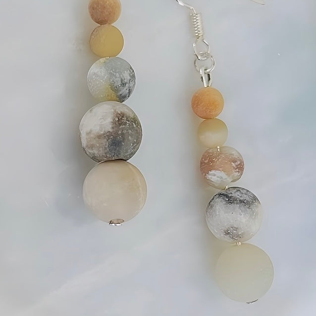A Pair of Handmade Amazonite Natural Stone Dangle Drop Boho Silver Earrings