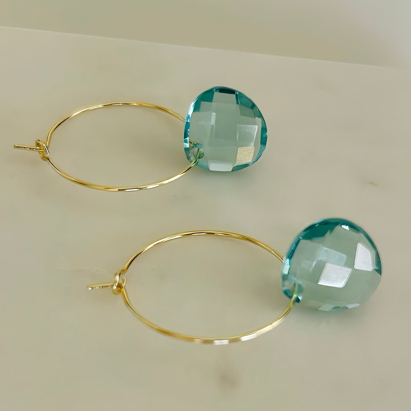 Handmade Blue Crystal Hoop Earrings Lightweight Wire Jewelry for Women