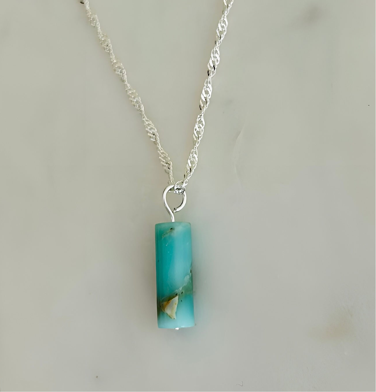 Natural Jasper Stone Necklace with 16 Inch Silver Chain