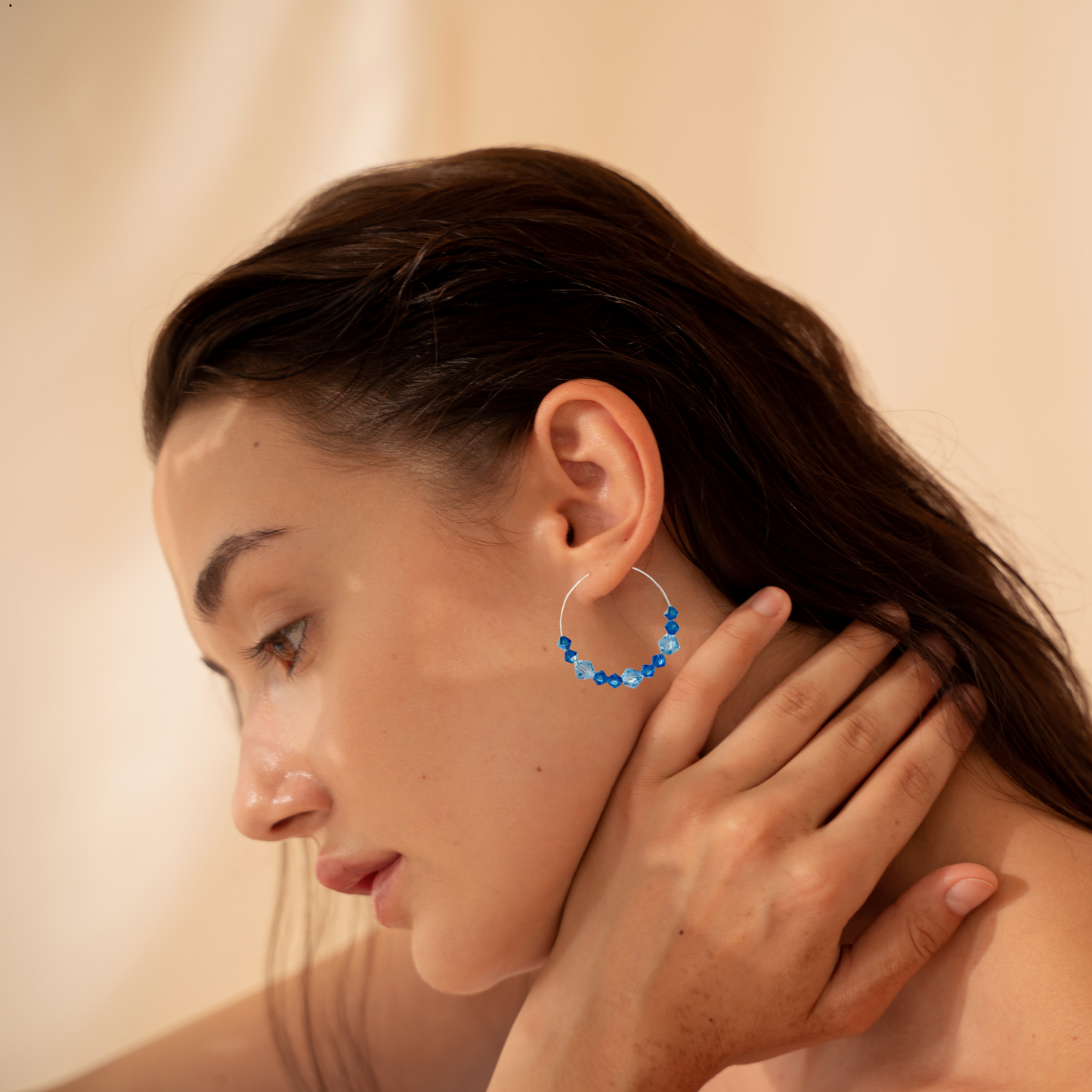 Crystal Hoop Earrings Silver Plated Handmade Statement Jewelry