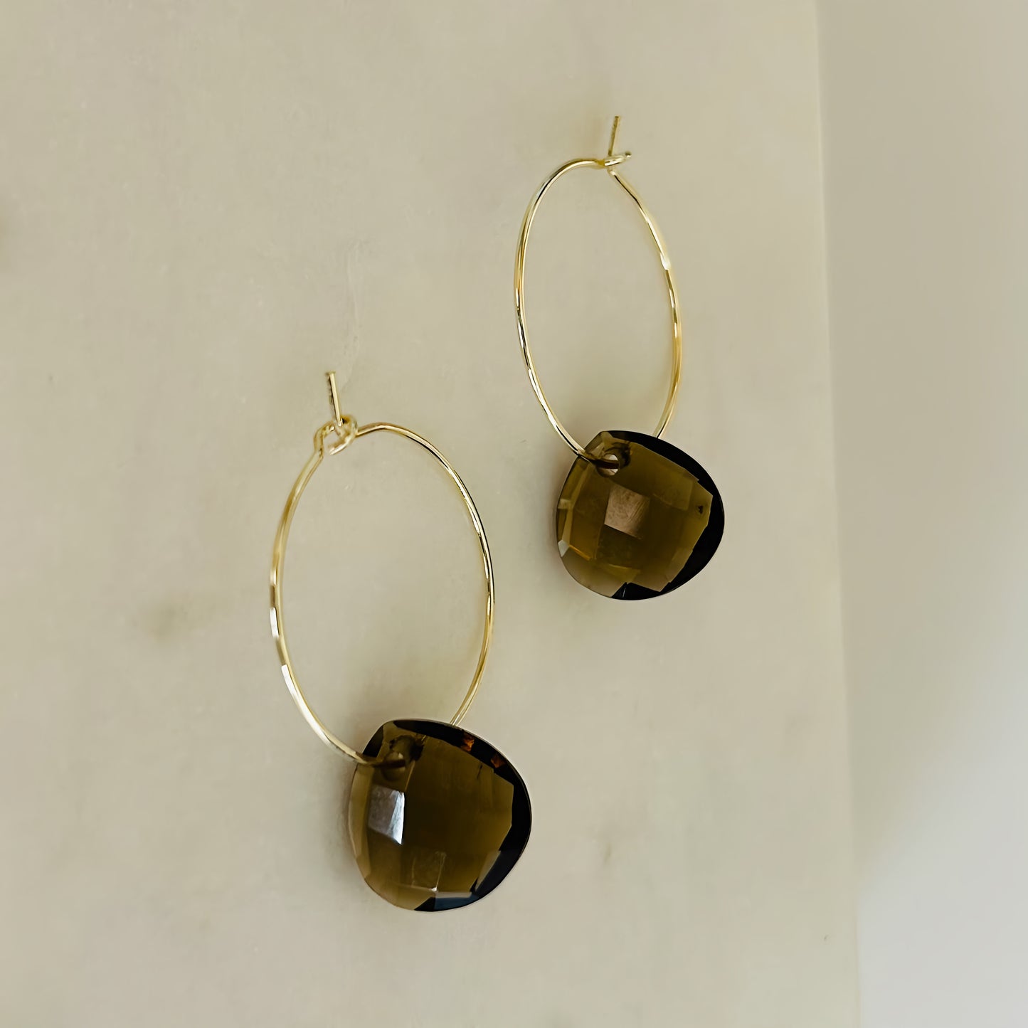 A Pair of Champagne Wire Crystal Hoop Earrings – Lightweight Handmade Champagne Statement Jewelry