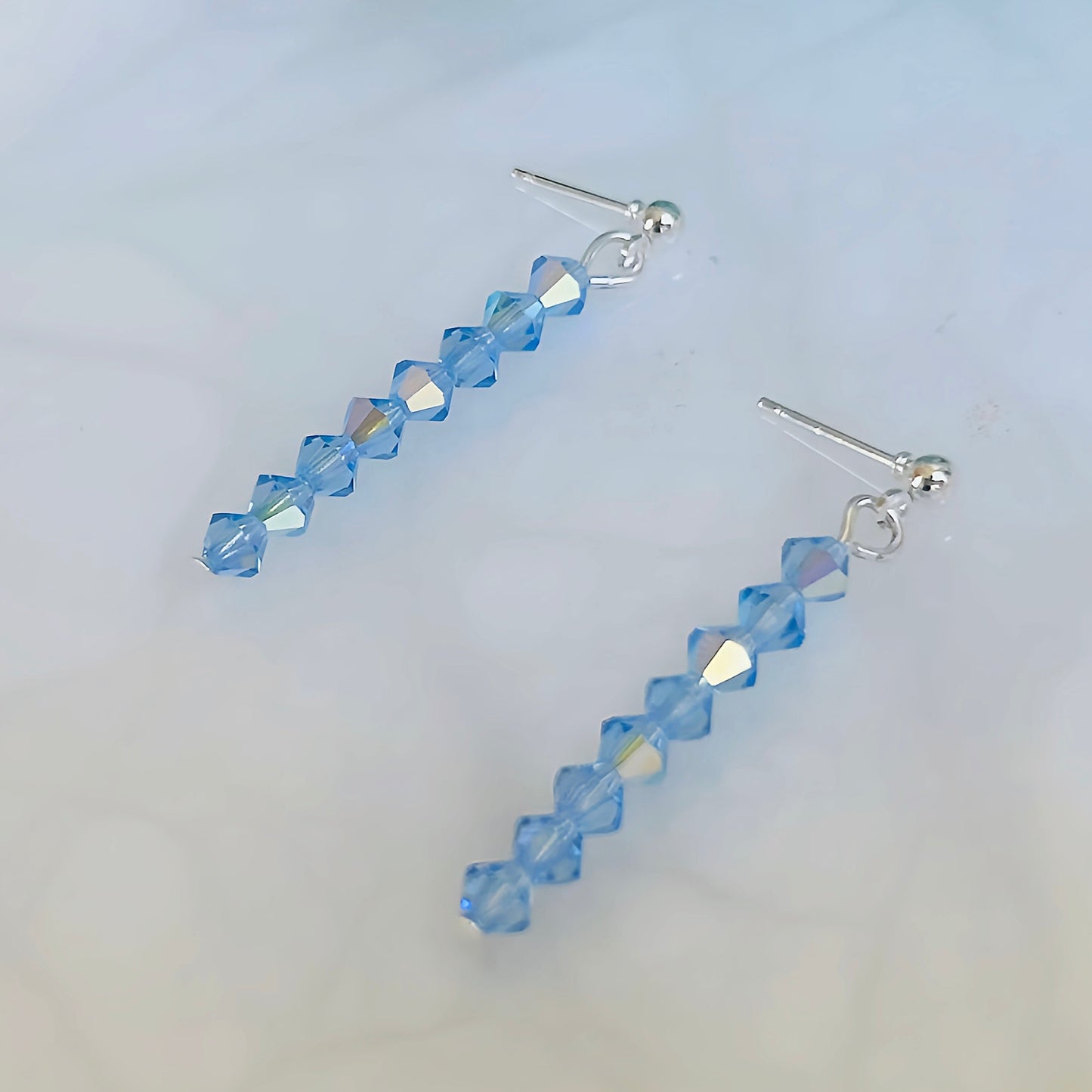Dainty Blue Dangle Drop Earrings With Silver Statement Design