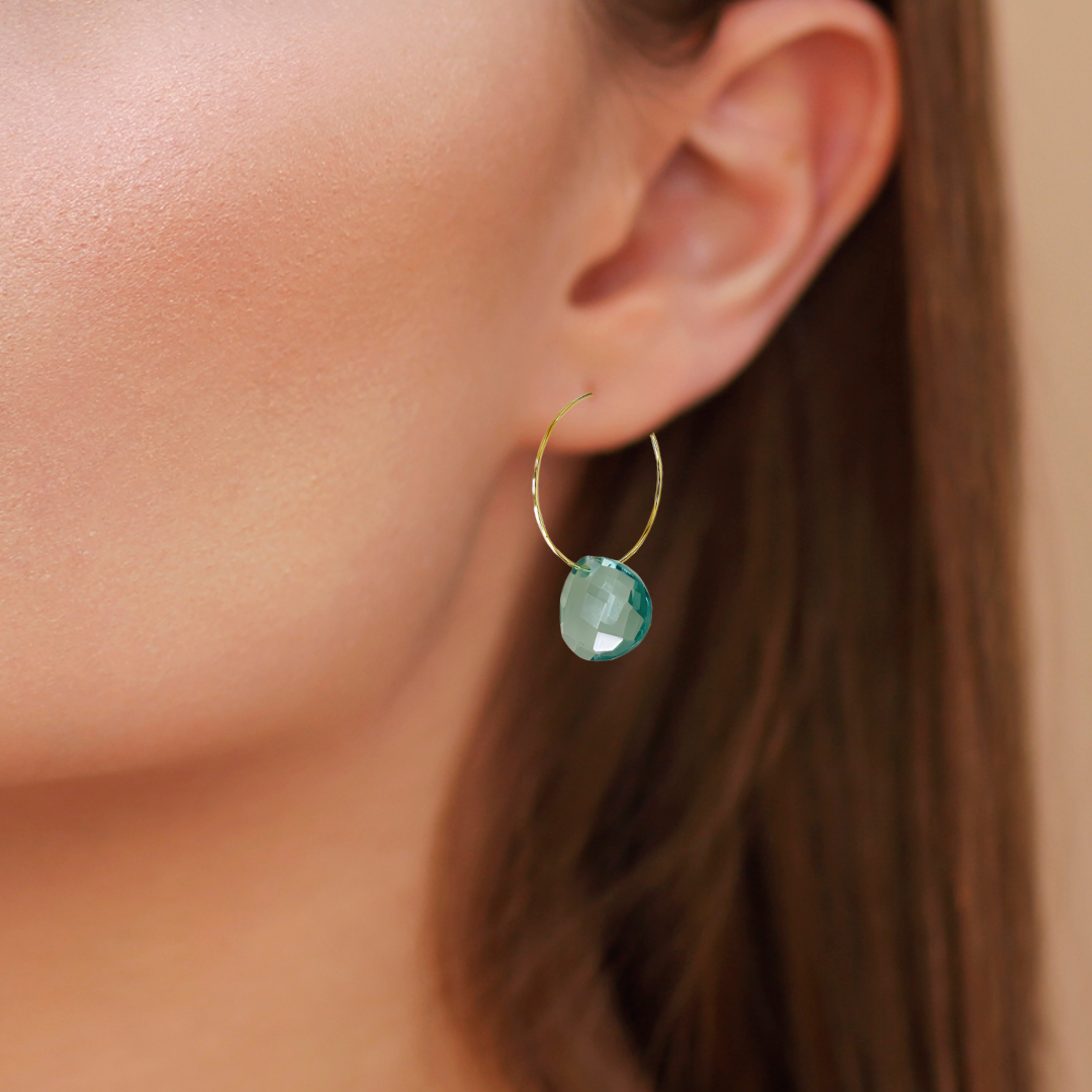 Handmade Blue Crystal Hoop Earrings Lightweight Wire Jewelry for Women
