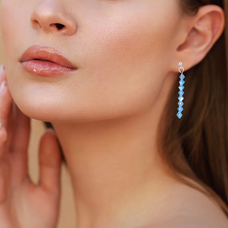 Dainty Blue Dangle Drop Earrings With Silver Statement Design
