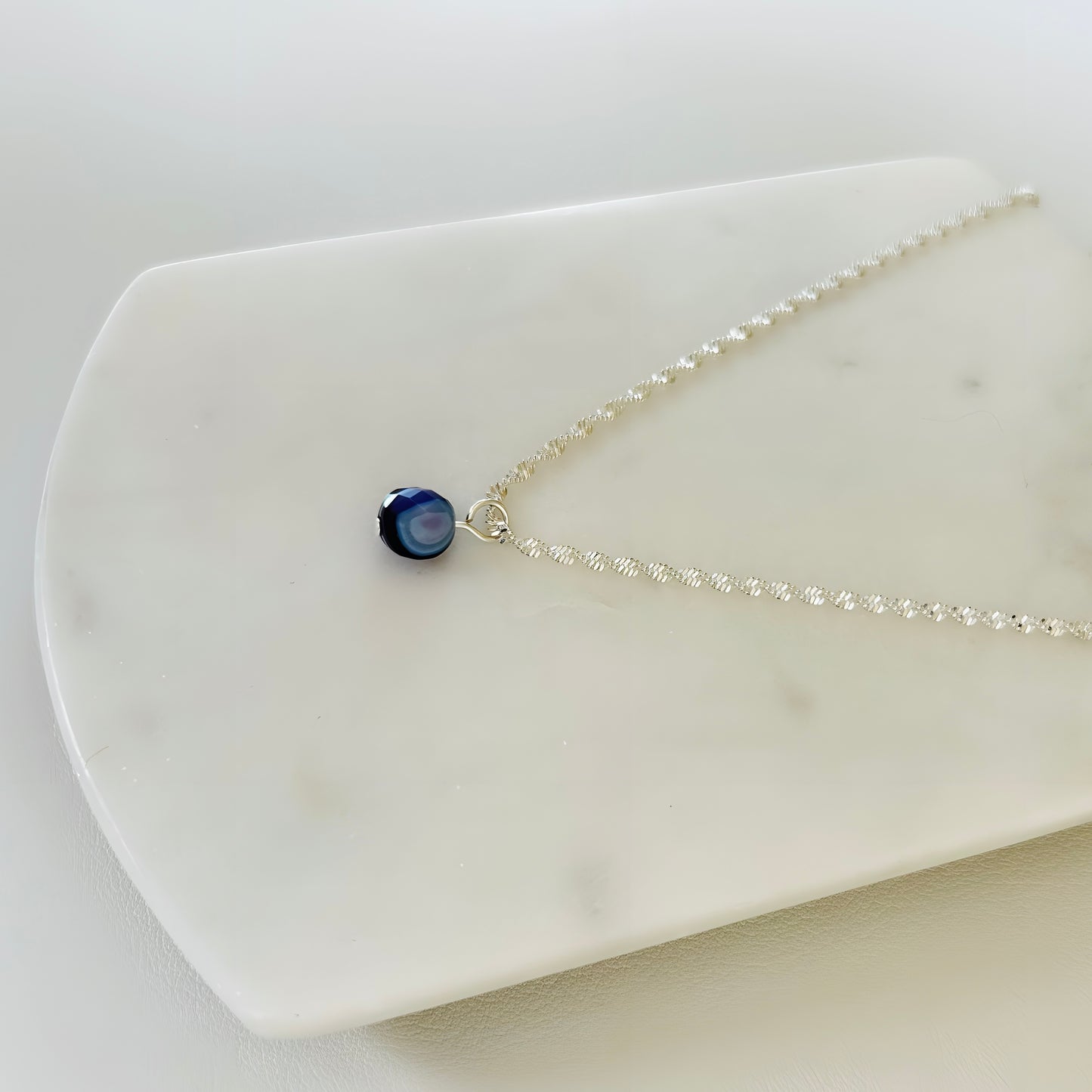 Natural Dyed Agate Pendant Necklace – Faceted Gemstone on Silver Plated Chain