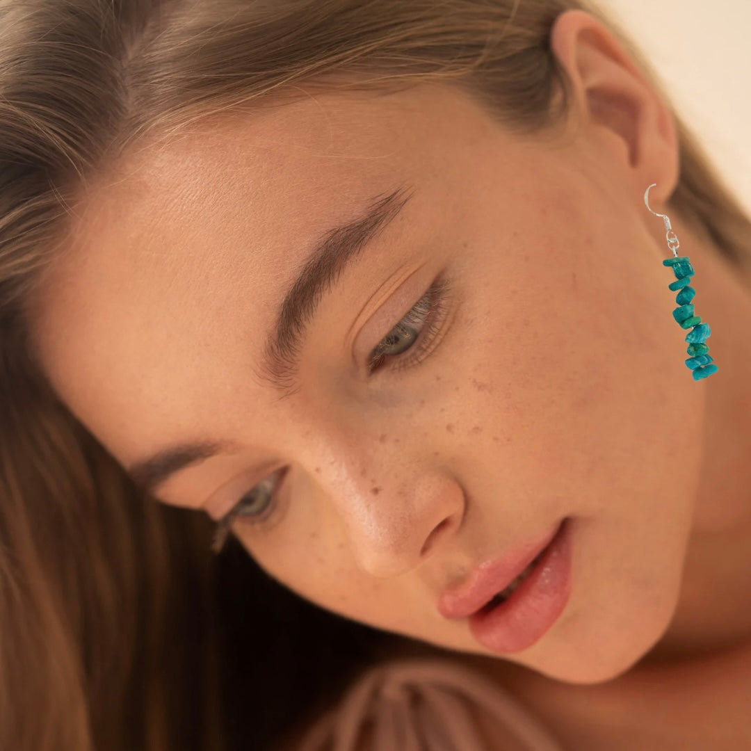 Natural Stone Chip Dangle Earrings With Silver Boho Style