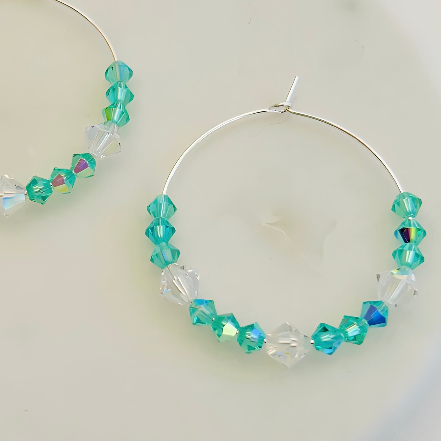 Silver Plated Hoop Earrings With Premium Crystals  Statement Jewelry