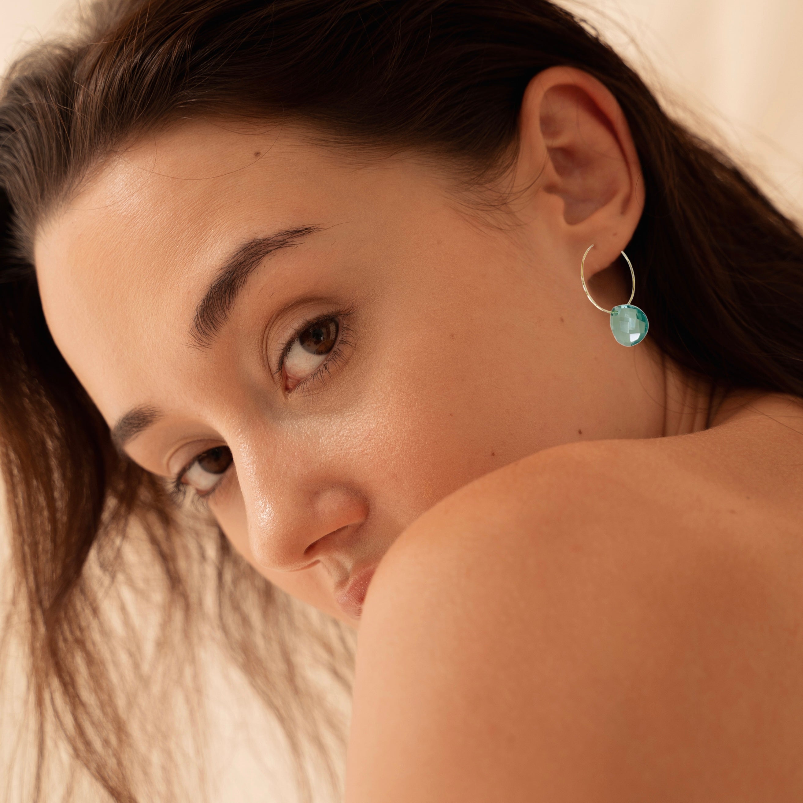 Handmade Blue Crystal Hoop Earrings Lightweight Wire Jewelry for Women