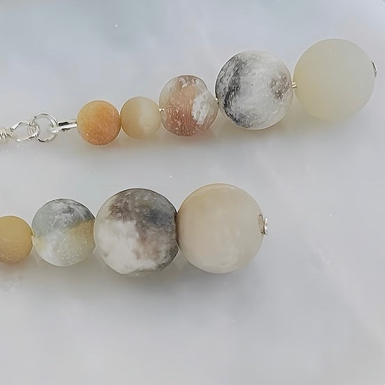 Natural Amazonite Stone Dangle Drop Earrings With Silver Boho Style