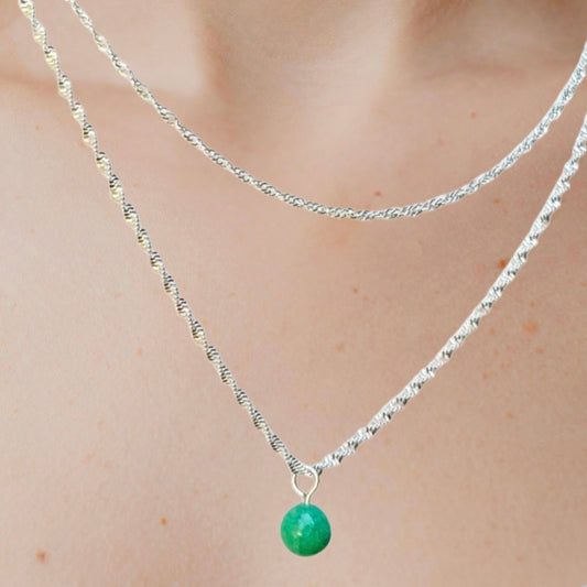 Double Layered Natural Stone Pendant Necklace – Faceted Gemstone on Silver Plated Chain