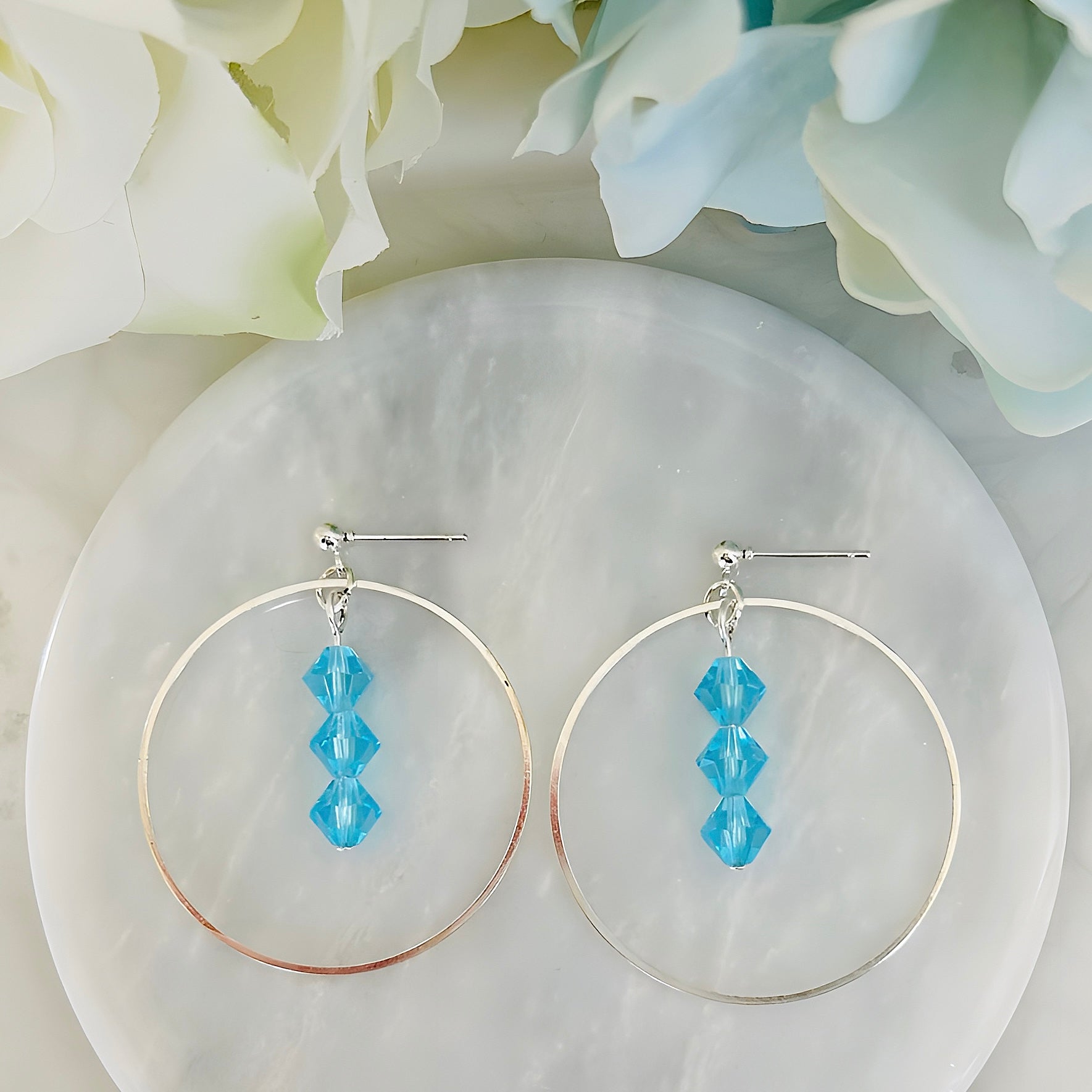 Crystal Beaded Hoop Earrings With Silver Dangle Boho Statement
