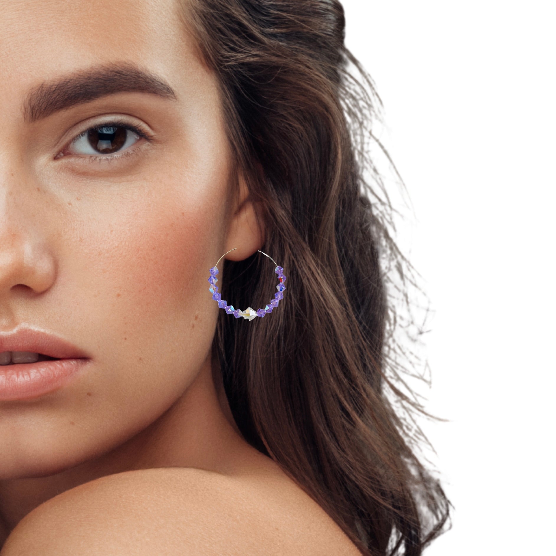Brilliant Lavender Crystal Hoop Earrings Handmade Lightweight Jewelry