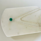 Double Layered Natural Stone Pendant Necklace With Faceted Gemstone on Silver Plated Chain