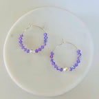 Brilliant Lavender Crystal Hoop Earrings Handmade Lightweight Jewelry