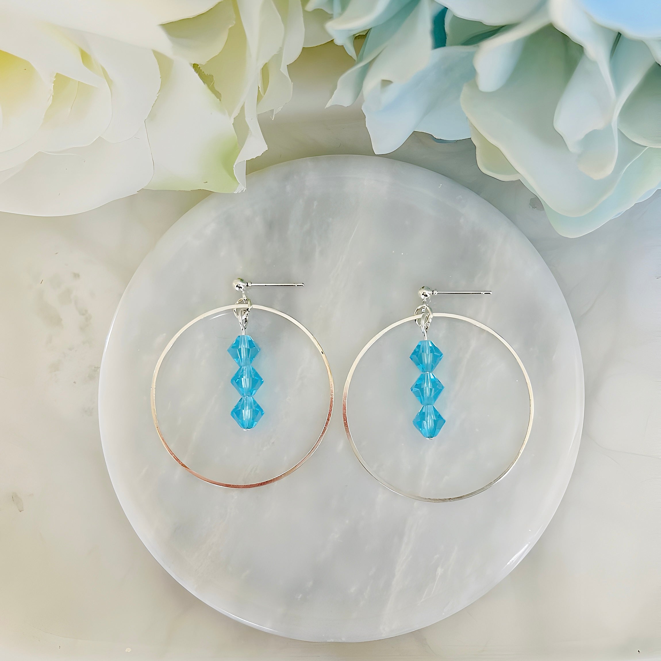 Crystal Beaded Hoop Earrings With Silver Dangle Boho Statement