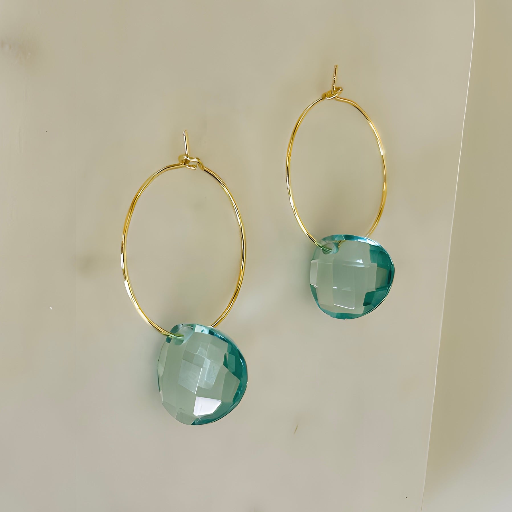 Handmade Blue Crystal Hoop Earrings Lightweight Wire Jewelry for Women