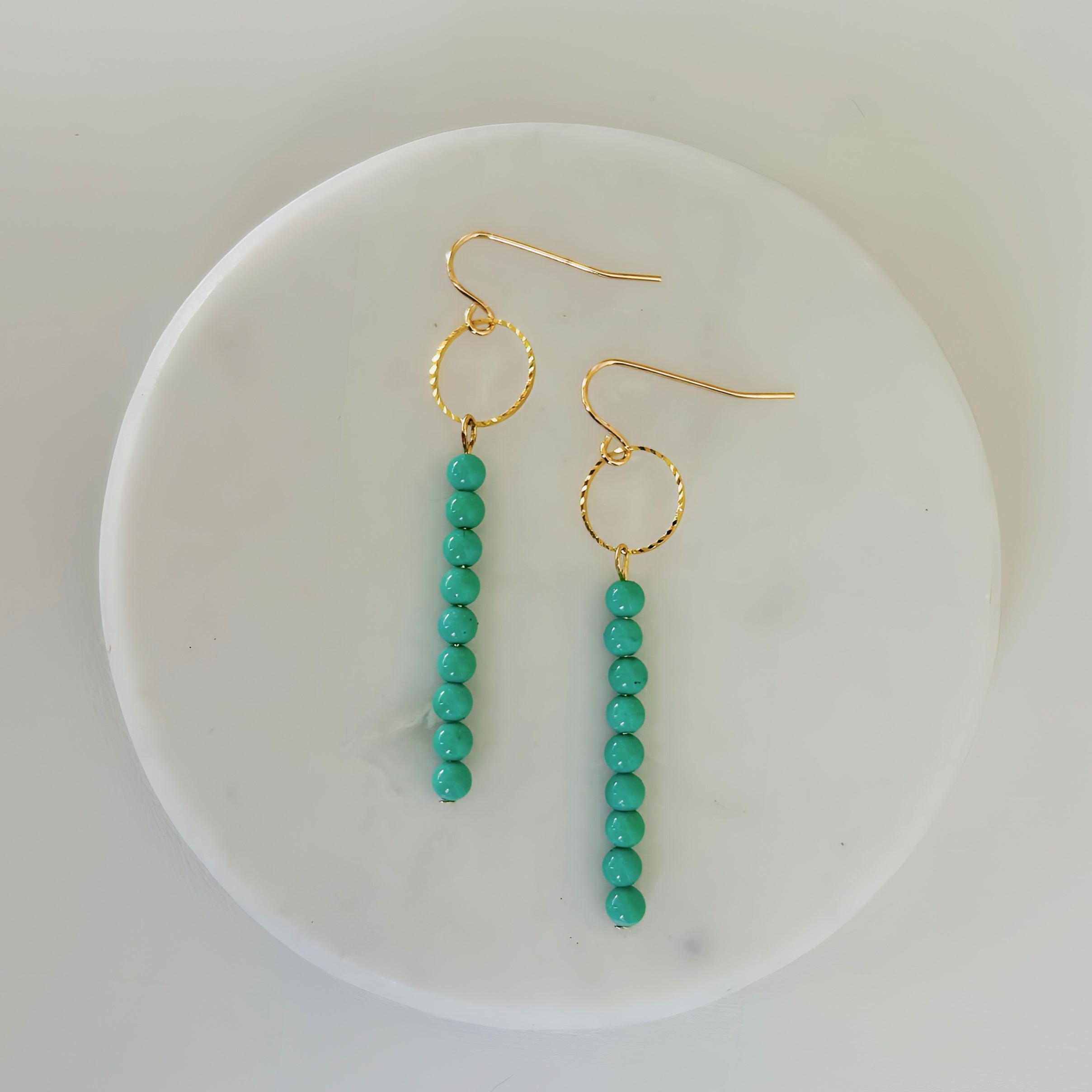 Gold Filled Beaded Dangle Earrings With Natural Quartz Stone