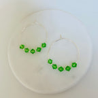Lightweight Green Crystal Hoop Earrings With Silver Boho Style