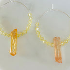 Boho Hoop Earrings With Titanium Coated Quartz Crystal Beads